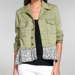 We The Free Green Utility Jacket with Floral Hem size Small
